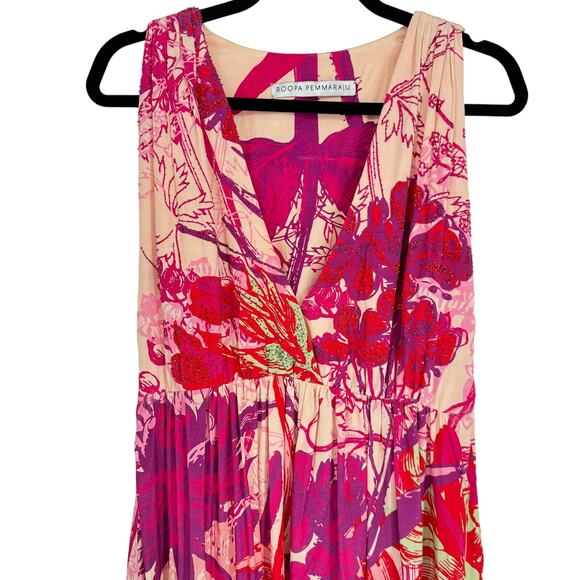 Roopa Pemmaraju The Peela‎ Silk V-Neckline Maxi Gown Dress Multicolor Size Small - Picture 6 of 16